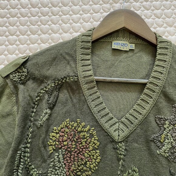 NWOT Kenzo men's Embroidered linen blend sweater Size XL Green - Picture 7 of 13
